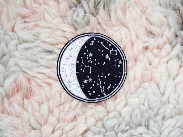 Metallic Moon Phase Iron-On Embroidered Patch